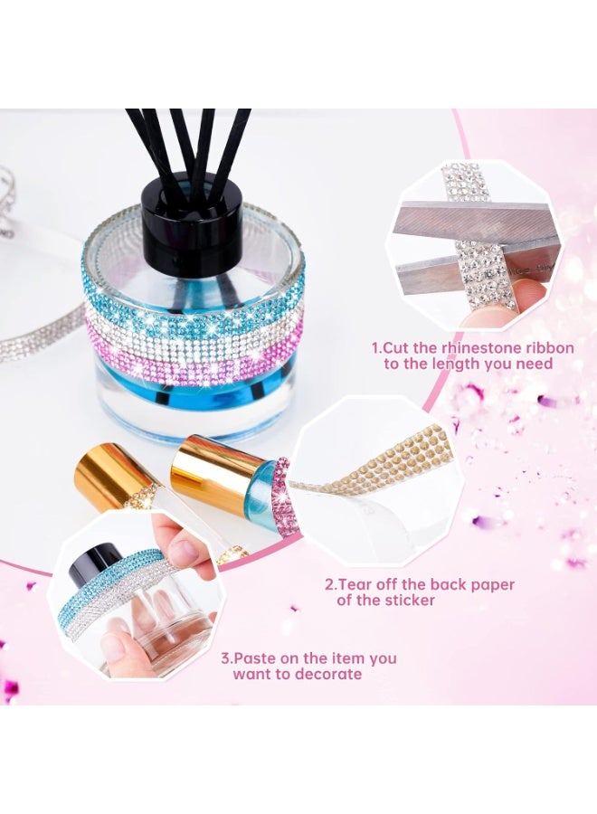 12 Rolls 0.45cm Wide Self Adhesive Crystal Rhinestone Diamond Ribbon  Multi-Functional DIY Decorative Bling Gemstone Arts Crafts Sticker Tape Glitter Shoes Clothes - Image 4