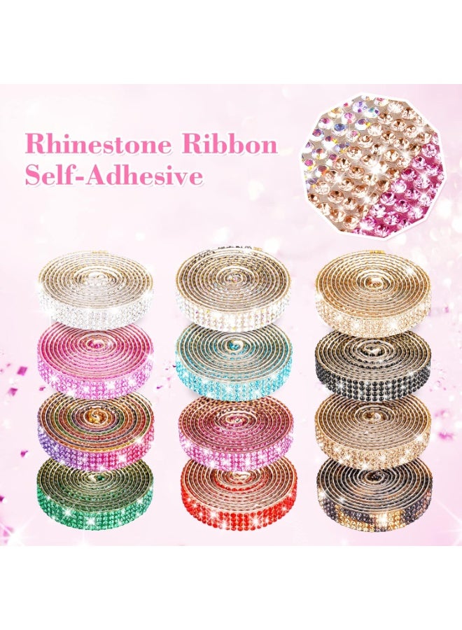 12 Rolls 0.45cm Wide Self Adhesive Crystal Rhinestone Diamond Ribbon  Multi-Functional DIY Decorative Bling Gemstone Arts Crafts Sticker Tape Glitter Shoes Clothes - Image 2