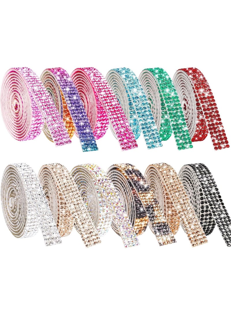 12 Rolls 0.45cm Wide Self Adhesive Crystal Rhinestone Diamond Ribbon  Multi-Functional DIY Decorative Bling Gemstone Arts Crafts Sticker Tape Glitter Shoes Clothes - Image 1