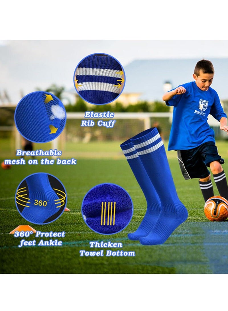 Kids Soccer Socks, 3 Pair Striped Knee High Football Socks for Boys & Girls, Youth Sports Athletic Socks for Ages 6-12 - Image 4