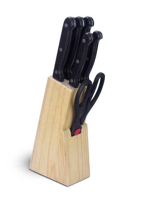 7 Pieces Wooden Block Knife Set, Kitchen Set with Multipurpose Scissors, Sharp Knives for Cutting, Chopping, Slicing, Mincing and Dicing