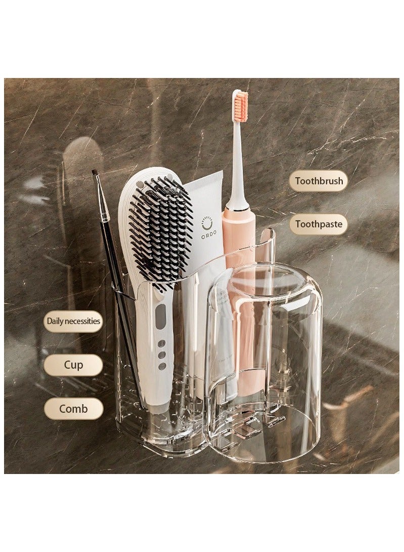 2-in-1 Cup and Toothbrush Holder Set: Creative Wall-Mounted Design for a Tidy Bathroom - Image 3