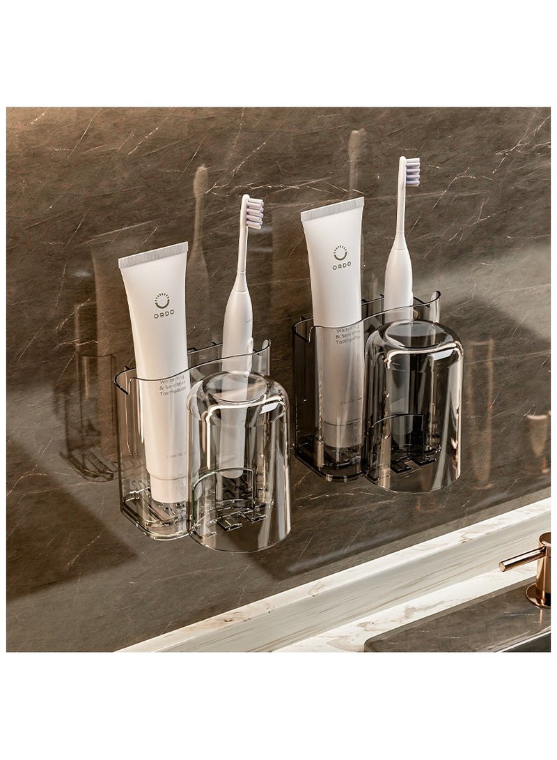 2-in-1 Cup and Toothbrush Holder Set: Creative Wall-Mounted Design for a Tidy Bathroom - Image 1