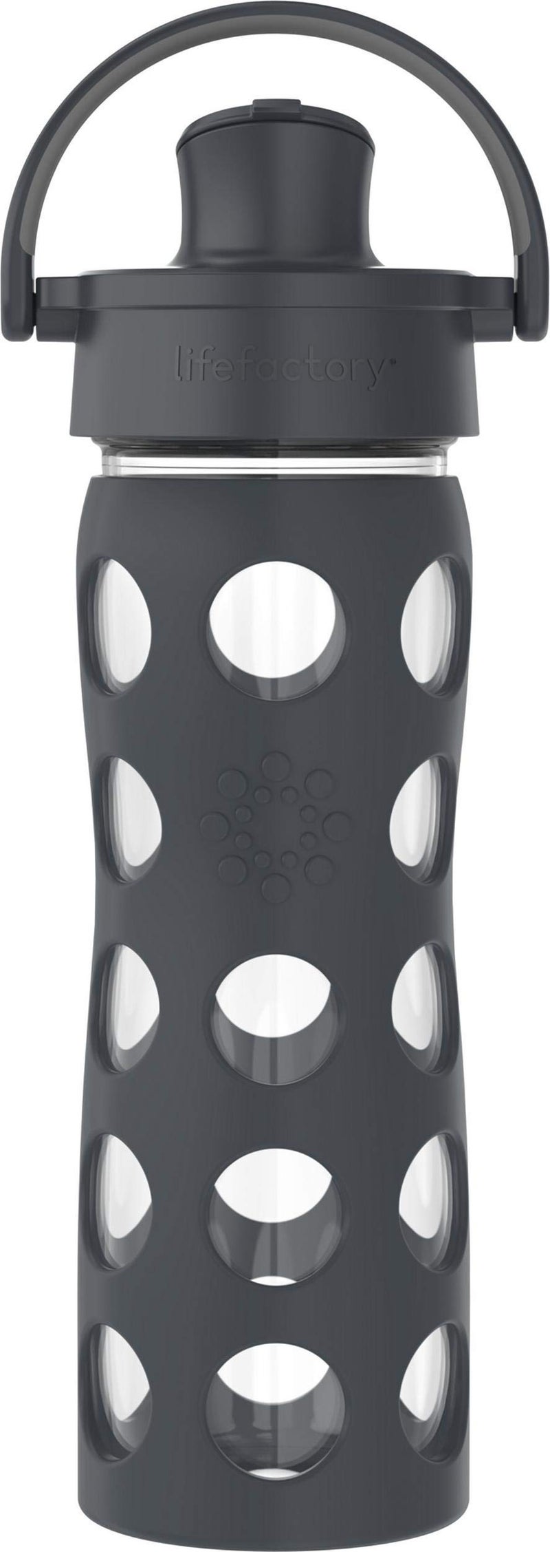 Lifefactory 16-Ounce Glass Water Bottle with Active Flip Cap and Protective Silicone Sleeve  Carbon