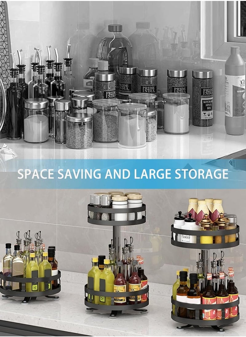 2-Tier Multipurpose Rotating Storage Rack - Space Saving, Non-Slip Countertop Storage for Tableware, Cosmetics, Spice Organizer Kitchen Storage