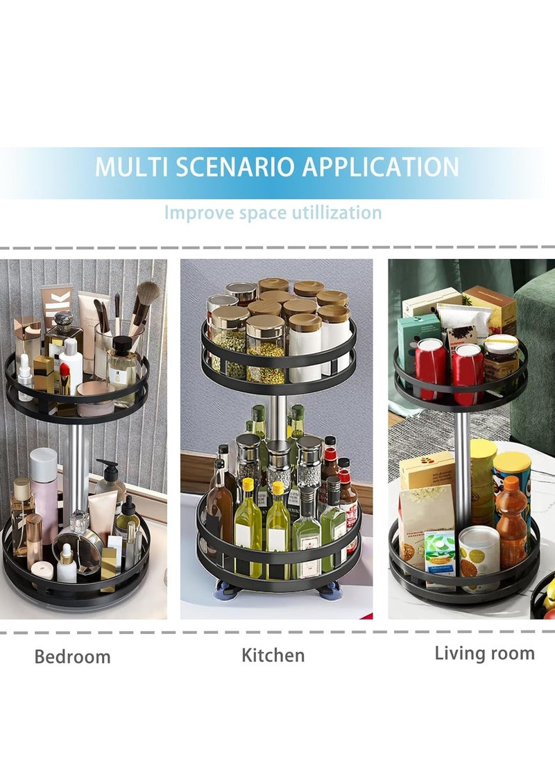 2-Tier Multipurpose Rotating Storage Rack - Space Saving, Non-Slip Countertop Storage for Tableware, Cosmetics, Spice Organizer Kitchen Storage