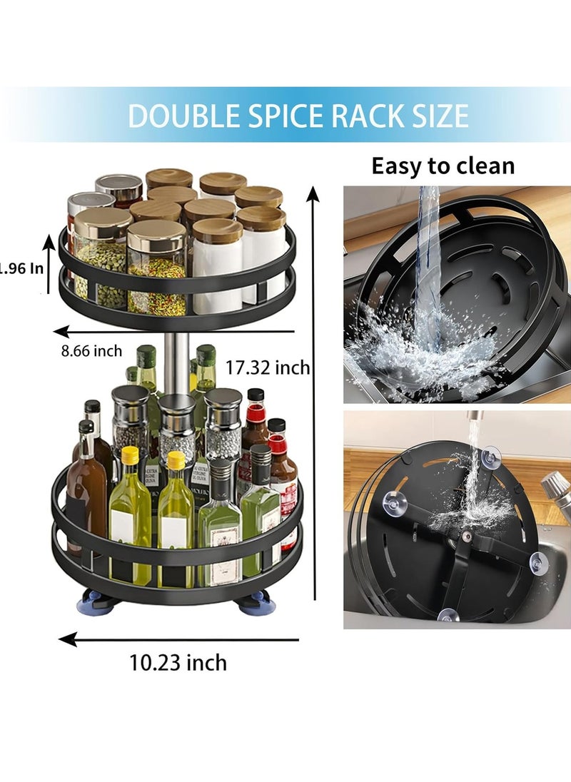 2-Tier Multipurpose Rotating Storage Rack - Space Saving, Non-Slip Countertop Storage for Tableware, Cosmetics, Spice Organizer Kitchen Storage