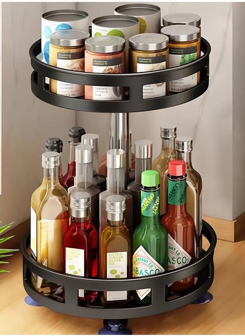 2-Tier Multipurpose Rotating Storage Rack - Space Saving, Non-Slip Countertop Storage for Tableware, Cosmetics, Spice Organizer Kitchen Storage