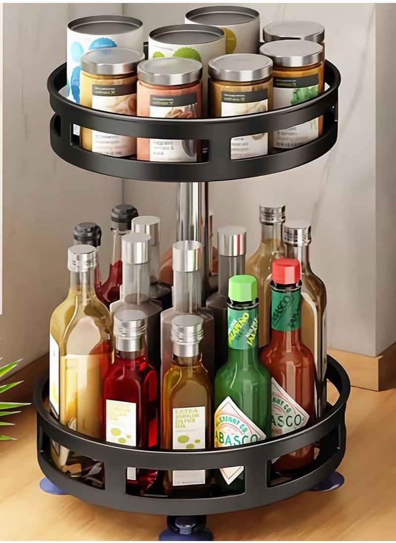 2-Tier Multipurpose Rotating Storage Rack - Space Saving, Non-Slip Countertop Storage for Tableware, Cosmetics, Spice Organizer Kitchen Storage