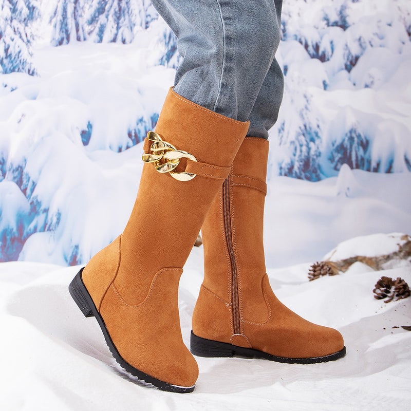 Fashion Girls Princess Boots Little Girls Fleece-Lined Warm Boots Children'S Flannel Knight Boots - Image 3