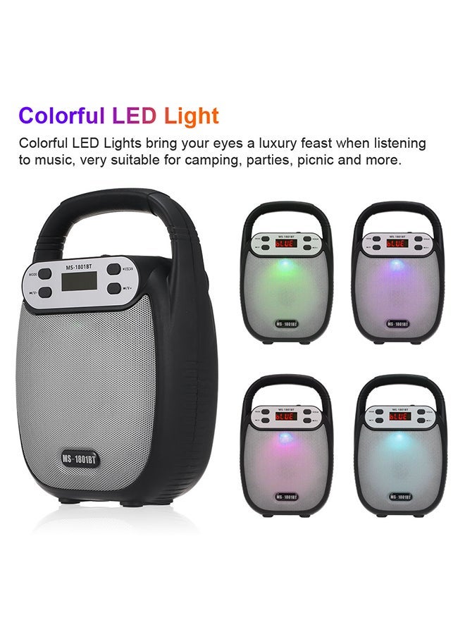 NIBEMINENT MS-1801BT Portable Outdoor Speaker Colorful LED Light Super Bass Wireless Bluetooth Speakers FM Radio TF Card U Disk Music Player Digital Display Silver/Black - Image 3