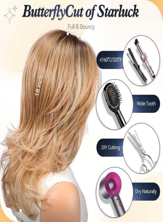 starluck Wig for Women Lace Front Wigs Synthetic Wigs for Women 18-Inch Shoulder Length Layered Natural Wavy Wig Ombre Blonde - Image 5