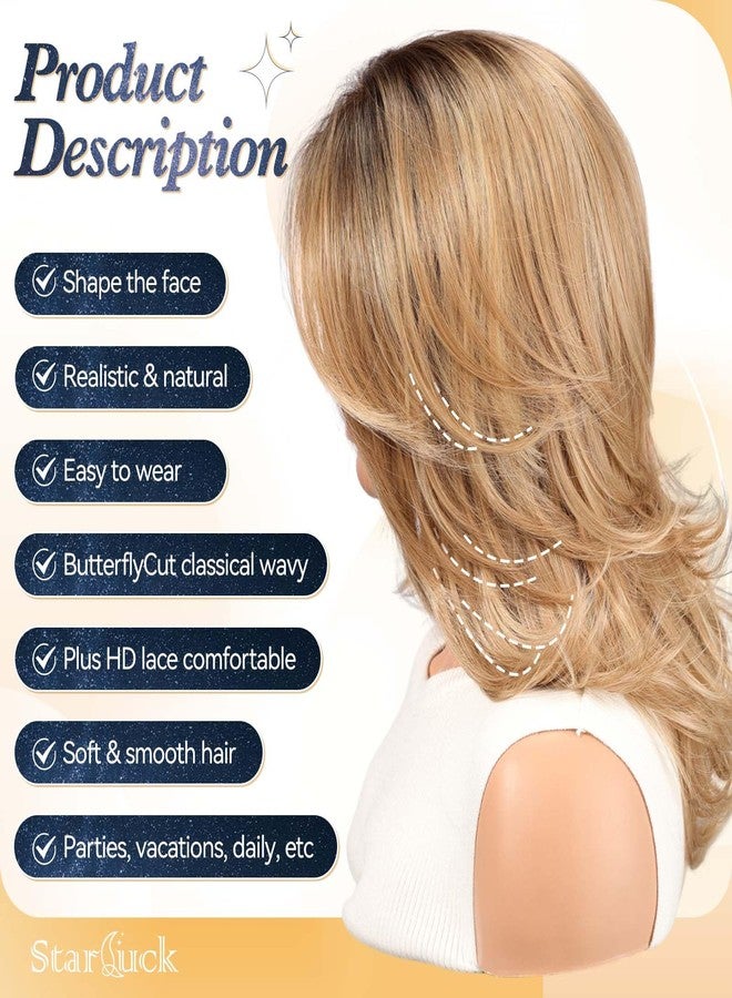 starluck Wig for Women Lace Front Wigs Synthetic Wigs for Women 18-Inch Shoulder Length Layered Natural Wavy Wig Ombre Blonde - Image 2