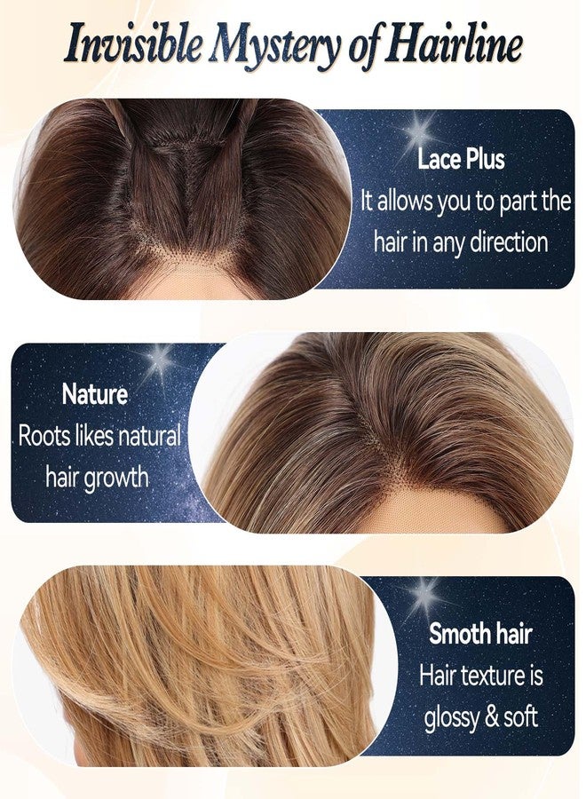 starluck Wig for Women Lace Front Wigs Synthetic Wigs for Women 18-Inch Shoulder Length Layered Natural Wavy Wig Ombre Blonde - Image 3