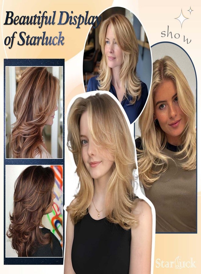 starluck Wig for Women Lace Front Wigs Synthetic Wigs for Women 18-Inch Shoulder Length Layered Natural Wavy Wig Ombre Blonde - Image 4