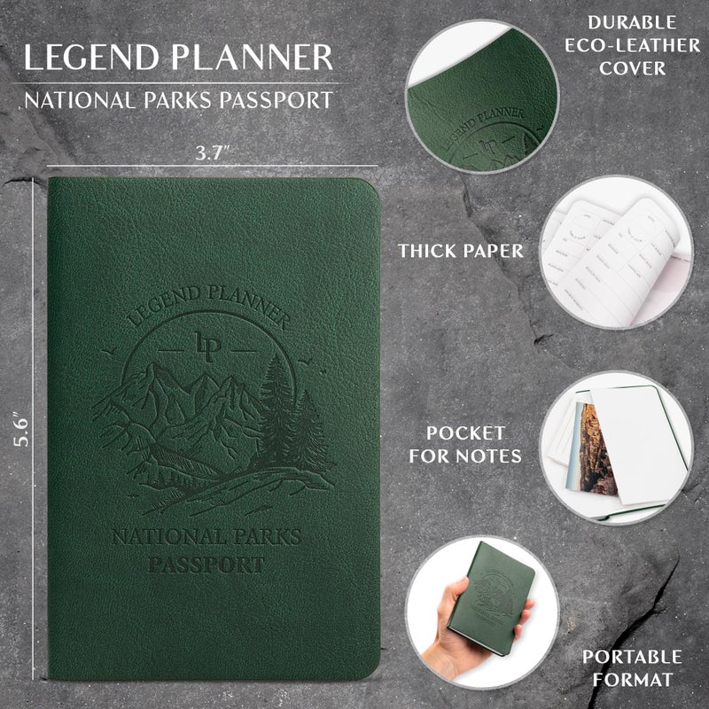 Legend Planner Legend National Parks Passport â€“ US & Canada Park Passport Book with State Map & Bucket List Checklist â€“ Adventure Planner Journal (Forest Green Debossed) - Image 2