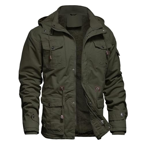 Dr.Cyril Mens Jacket Winter Casual Fleece Lined Cotton Thick Military Tactical Hooded Work Coats with Cargo Pockets， ArmyGreen S - Image 1