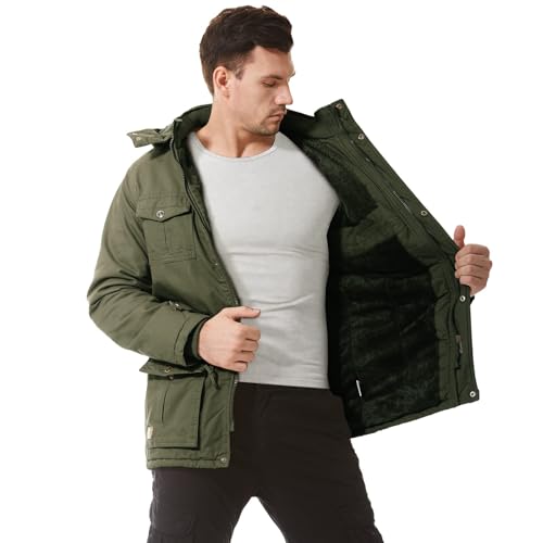 Dr.Cyril Mens Jacket Winter Casual Fleece Lined Cotton Thick Military Tactical Hooded Work Coats with Cargo Pockets， ArmyGreen S - Image 4