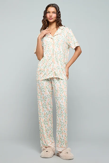 أر أند بي Printed Lapel Collar Pyjama Set