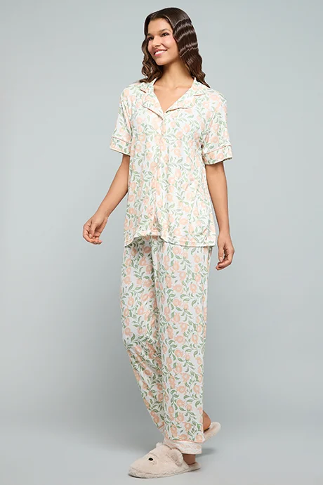 أر أند بي Printed Lapel Collar Pyjama Set