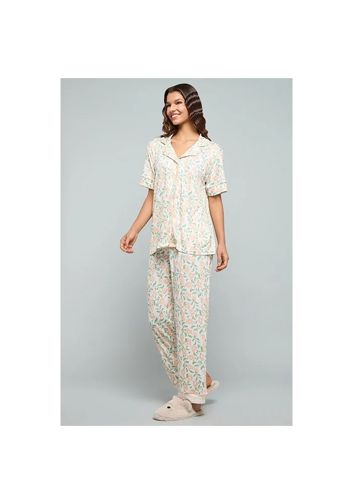 R&b Printed Lapel Collar Pyjama Set
