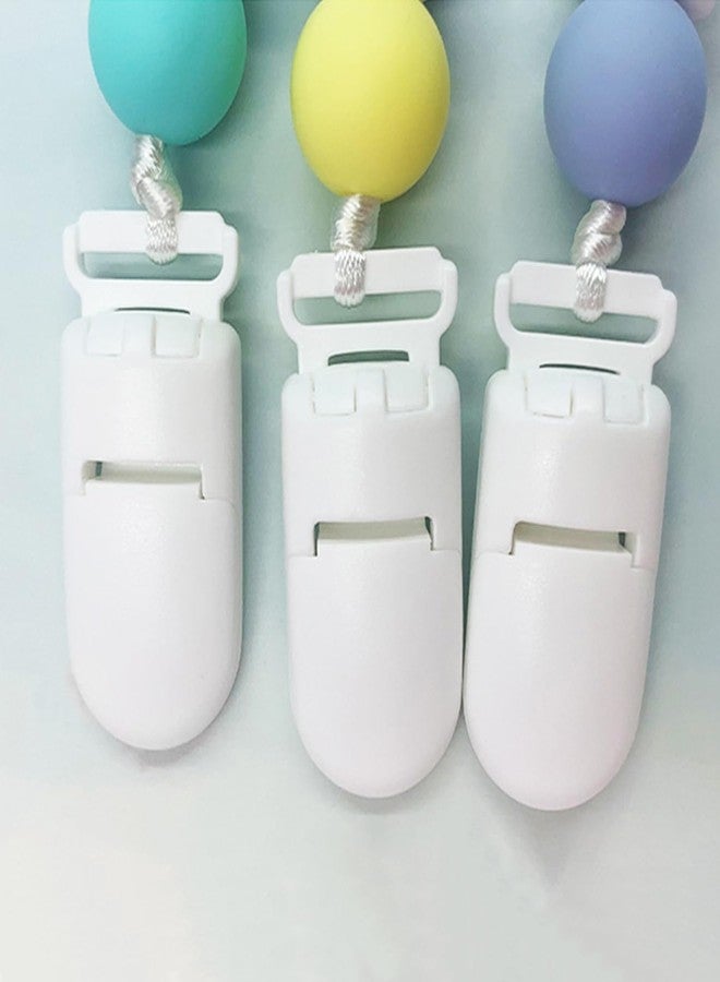 Langmeil 50pack 15mmRibbon Pacifier Plastic Suspender Clips for DIY Teething Toys Baby Blankets Dummy Bib Leash, White - Image 2