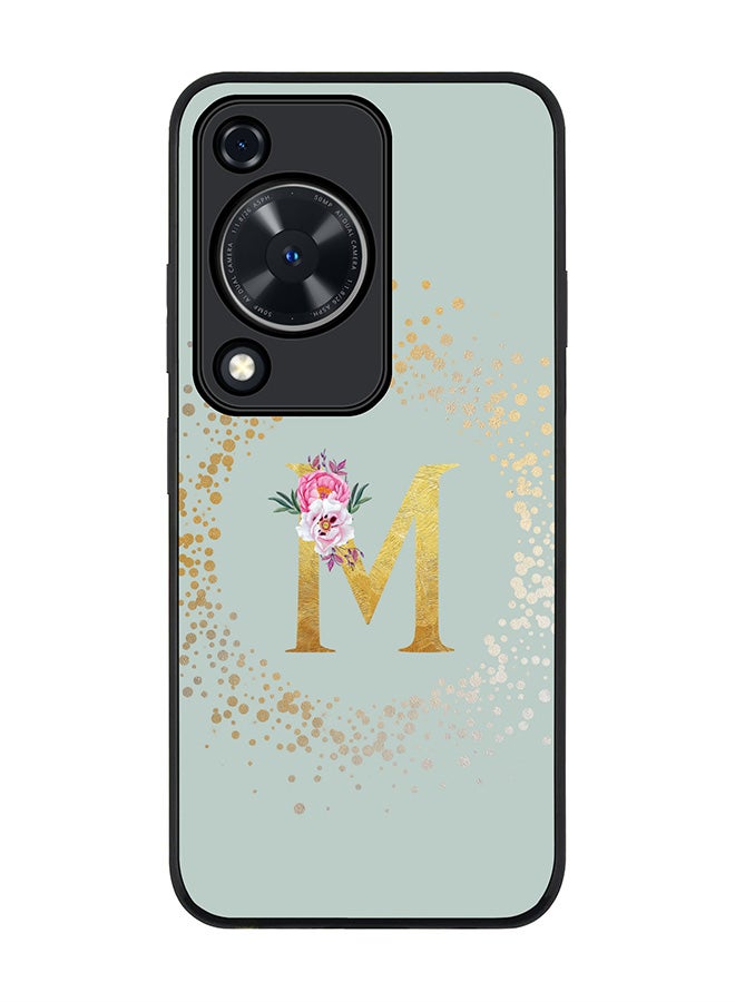 Stylizedd Rugged Black edge case for Huawei nova Y72 / Huawei Enjoy 70 4G,Slim fit Custom Monogram Initial Letter Floral Pattern Alphabet - M (Light Grey) - Image 1