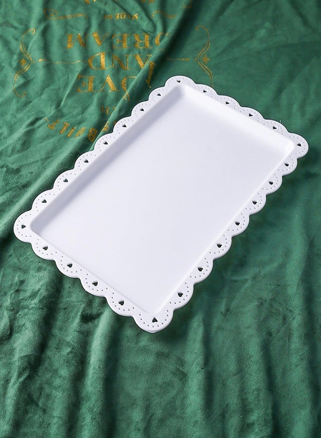 FEOOWV Set of 6 Plastic Serving Trays Food Tray - 14" x 9" Rectangle Serving Platter for Party Cafeteria Kitchen Restaurant, Small Flat Trays for Dessert Fruit Cookie Snack (6, White) - Image 3