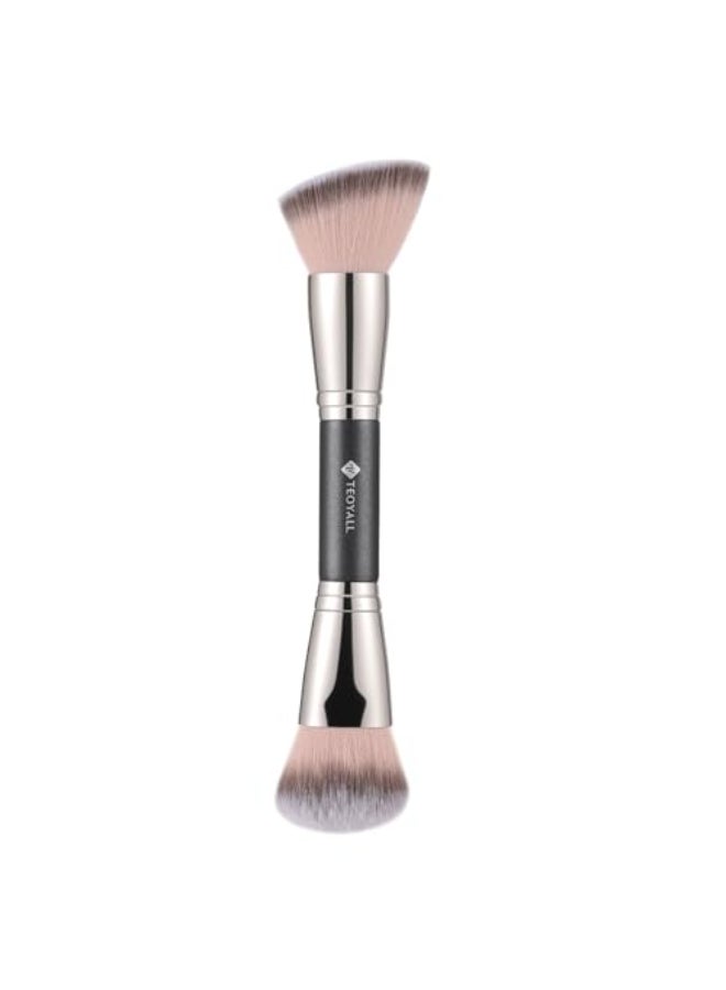TEOYALL DualEnded Foundation Blending Brush Flat Angled Kabuki and Domed Cheek Synthetic Bristles for Liquid Cream Powder - Image 1