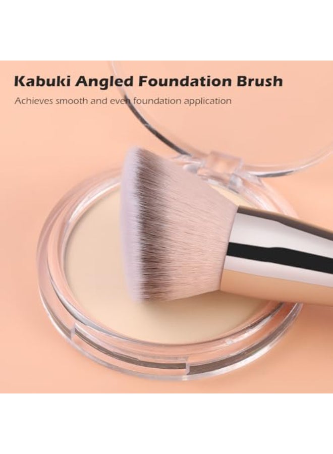 TEOYALL DualEnded Foundation Blending Brush Flat Angled Kabuki and Domed Cheek Synthetic Bristles for Liquid Cream Powder - Image 3