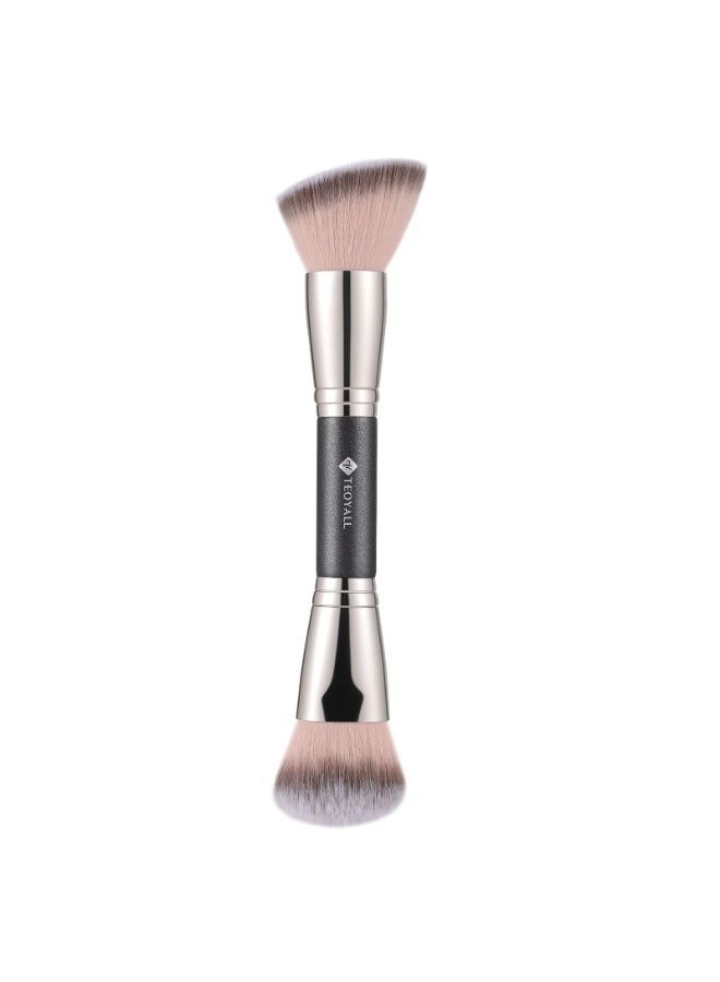 TEOYALL DualEnded Foundation Blending Brush Flat Angled Kabuki and Domed Cheek Synthetic Bristles for Liquid Cream Powder - Image 2