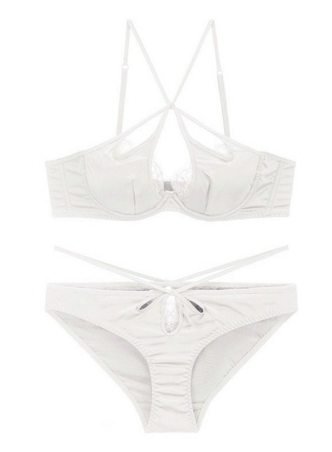 Loquat Solid Color Thin Cup Cross Strap Bra And Panty Set White