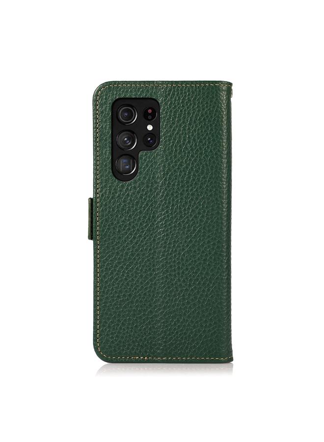 S-TOP Case For Samsung Galaxy S25 Ultra 5G KHAZNEH Side-Magnetic Litchi Genuine Leather RFID Phone Case - Image 3