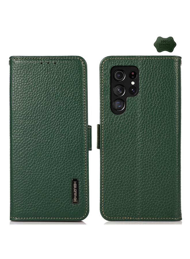 S-TOP Case For Samsung Galaxy S25 Ultra 5G KHAZNEH Side-Magnetic Litchi Genuine Leather RFID Phone Case - Image 1