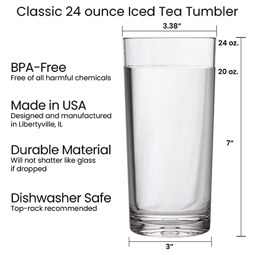 US Acrylic Classic Clear Plastic Reusable Drinking Glasses (Set of 6) 24oz Iced-Tea Cups | BPA-Free Tumblers, Made in USA | Top-Rack Dishwasher Safe - Image 5