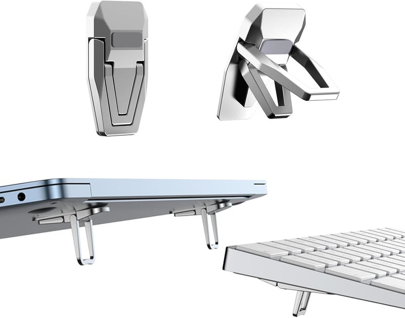 2PCS Zinc Alloy Mini Foldable Laptop Stand - Portable Computer Keyboard Riser with Adjustable Angles (Silver) - Image 1