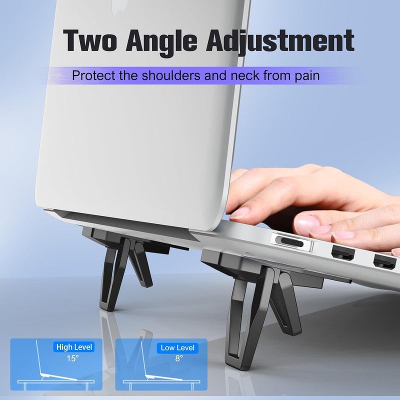 2PCS Zinc Alloy Mini Foldable Laptop Stand - Portable Computer Keyboard Riser with Adjustable Angles (Silver) - Image 5