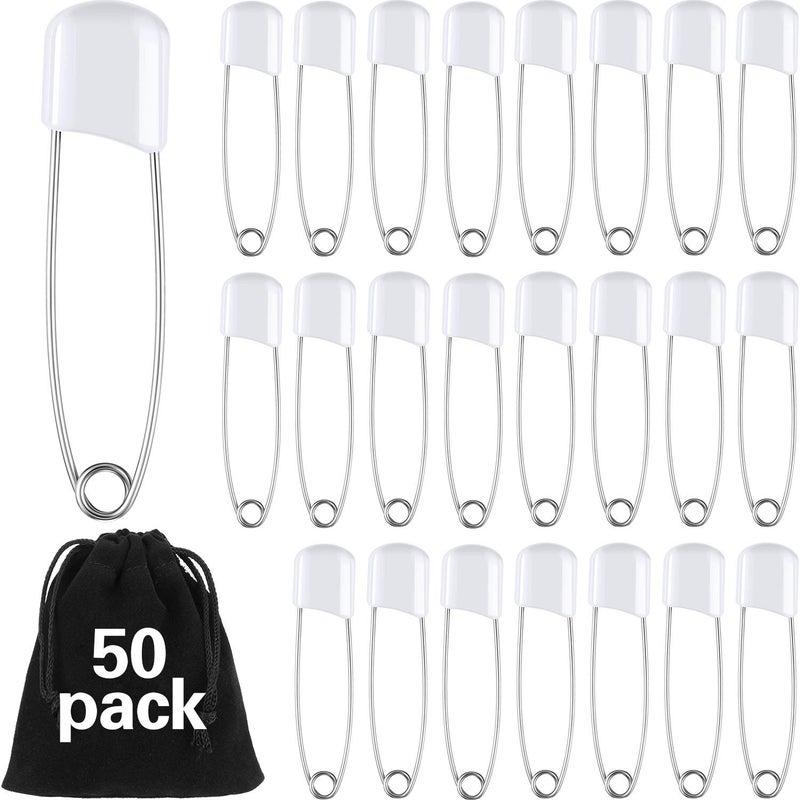 Vicloon 50 Pieces Diaper Pins 2.2 Inch Plastic Head Cloth Closures Stainless Steel Nappy Safety Pins with a Velvet Bag - Image 1