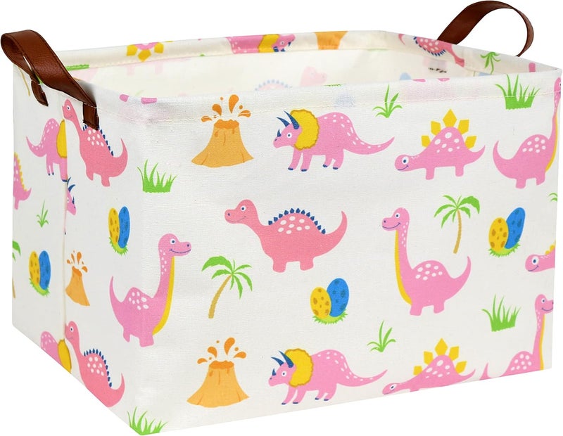 DDBASKET Dinosaur Baskets Kids Storage Bins Girls Gift Basket Rectangular Cute Toy Storage Bin Box Organizer Book Shelf Basket Dinosaur Room Decor(Pink Dinosaur) - Image 1