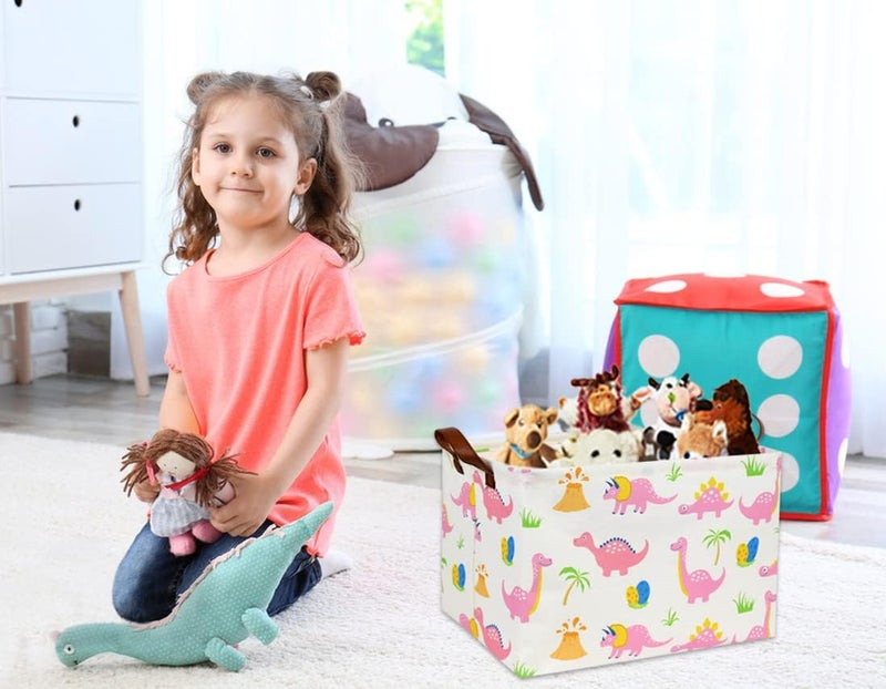 DDBASKET Dinosaur Baskets Kids Storage Bins Girls Gift Basket Rectangular Cute Toy Storage Bin Box Organizer Book Shelf Basket Dinosaur Room Decor(Pink Dinosaur) - Image 4