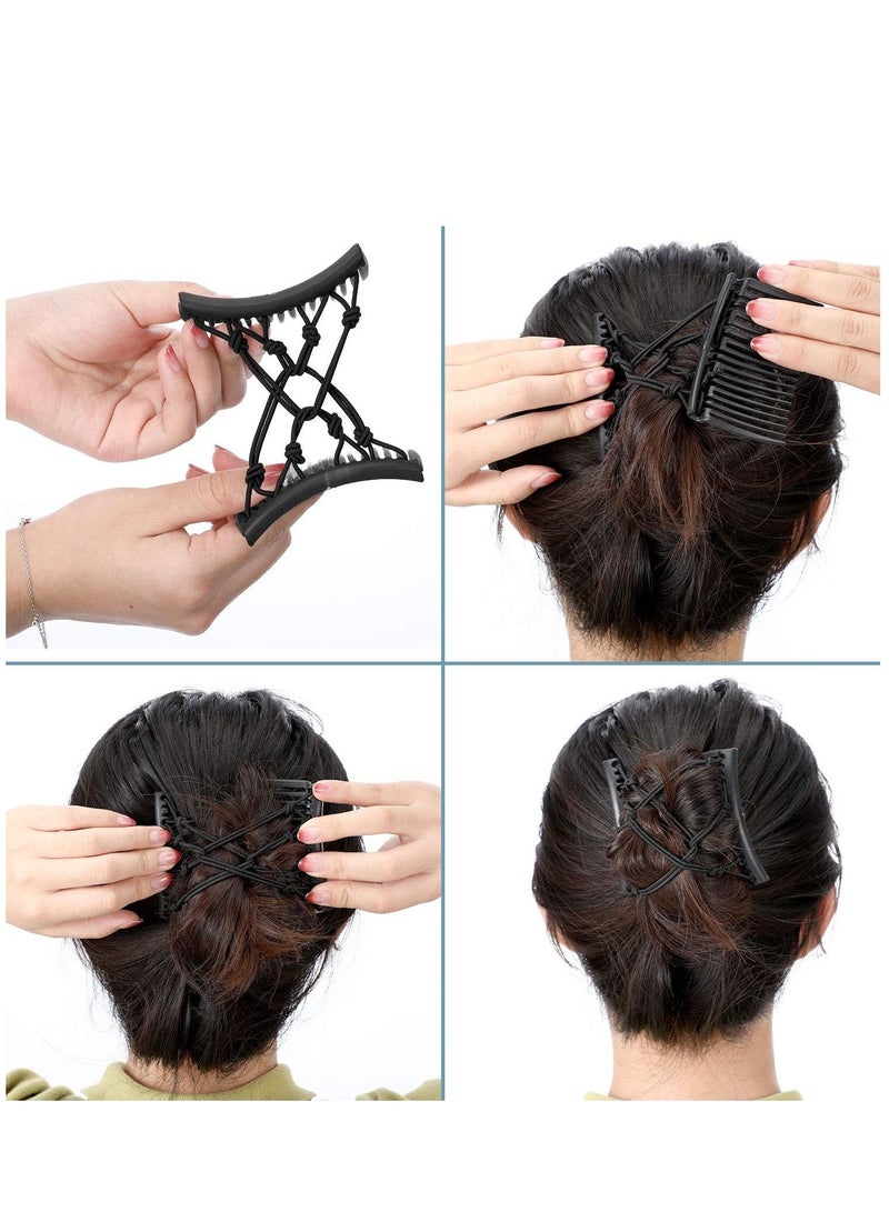 KASTWAVE 4 Pieces Stretchy Double Comb Hair Clip Adjustable Elastic Hair Comb No Crease Hair Pins Hair Accessories for Women Curly Thick Wavy Hair Ponytail - Image 4