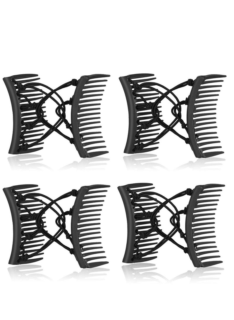 KASTWAVE 4 Pieces Stretchy Double Comb Hair Clip Adjustable Elastic Hair Comb No Crease Hair Pins Hair Accessories for Women Curly Thick Wavy Hair Ponytail - Image 1