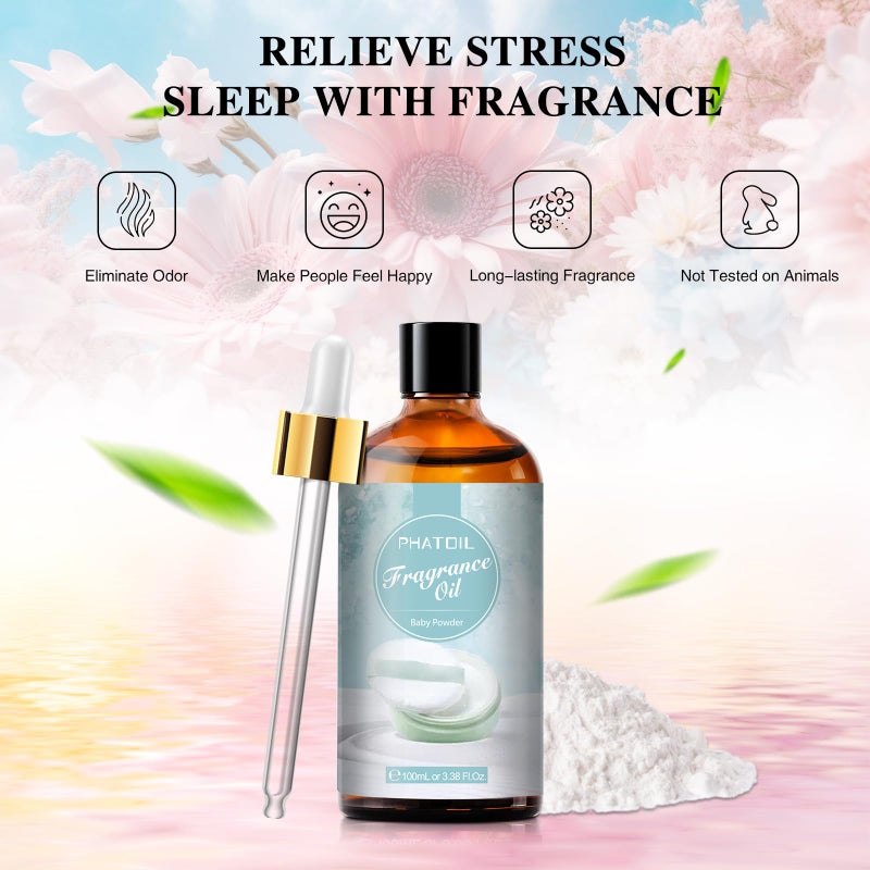 PHATOIL 3.38FL.OZ Baby Powder Fragrance Oils for Aromatherapy, Essential Oils for Diffusers for Home, Perfect for Diffuser, DIY Candle and Soap Making, DIY Scented Products - 100ml - Image 4