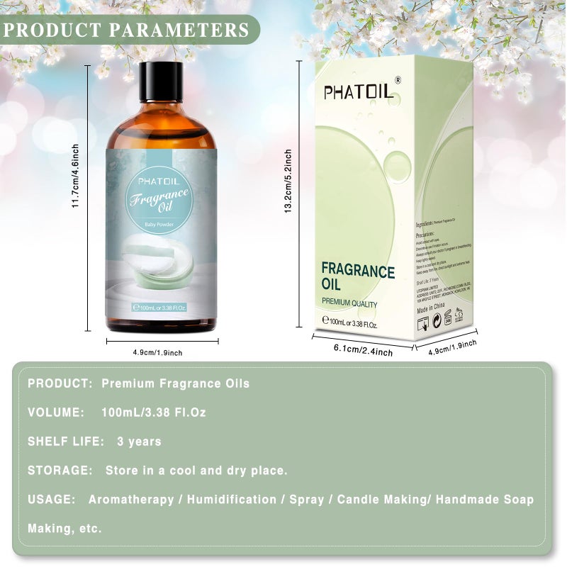 PHATOIL 3.38FL.OZ Baby Powder Fragrance Oils for Aromatherapy, Essential Oils for Diffusers for Home, Perfect for Diffuser, DIY Candle and Soap Making, DIY Scented Products - 100ml - Image 3