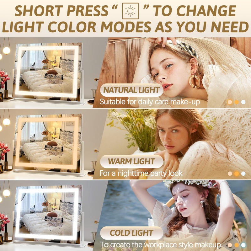 ROLOVE Vanity Mirror with Lights 22"x18", Lighted Makeup Mirror with 10X Magnification, Smart Touch 3 Colors Dimmable, 360Â° Rotation, Women Gift, Dresser Mount, Bathroom (White) - Image 3
