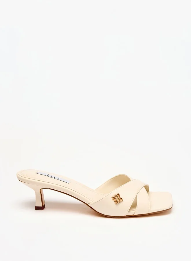 ELLE Women's Solid Cross Strap Sandals with Kitten Heels