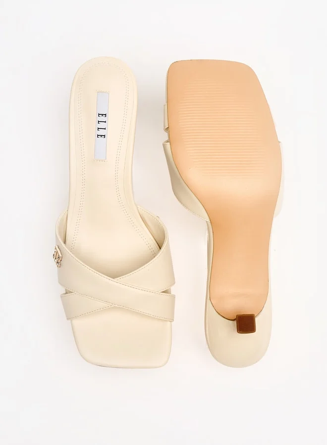 ELLE Women's Solid Cross Strap Sandals with Kitten Heels