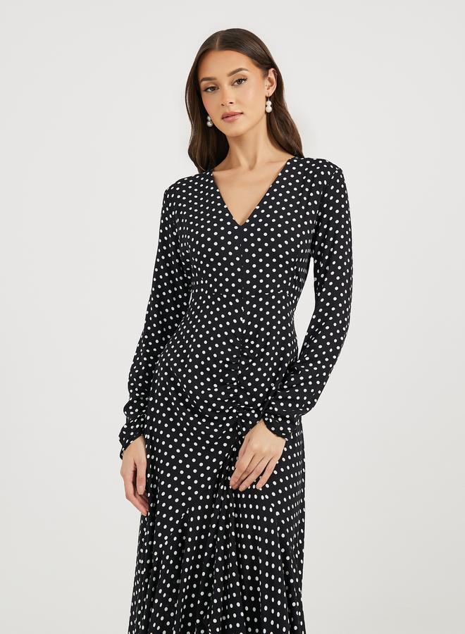 Styli Polka Dot Midi Dress  - Image 2