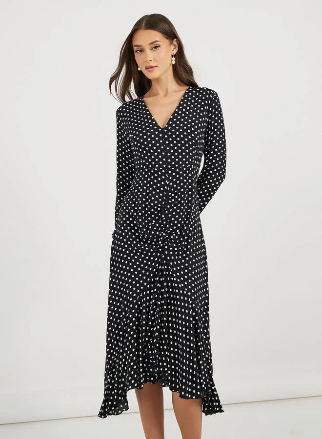 Styli Polka Dot Midi Dress