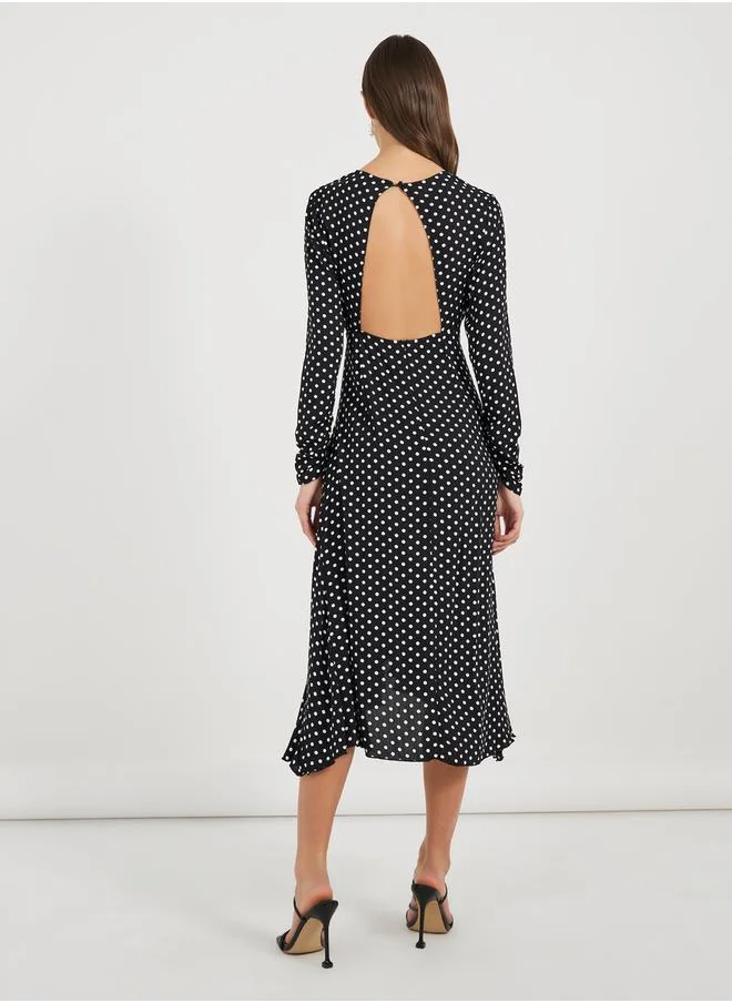Styli Asymmetric Ruffle Hem Shirt Midi Dress